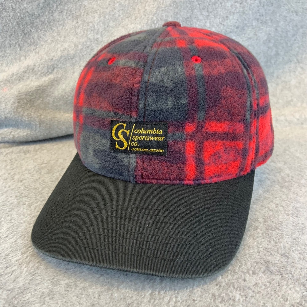 Columbia Plaid Logo Patch Unisex Red Hat Bugaboo Fleece Adjustable OSFM